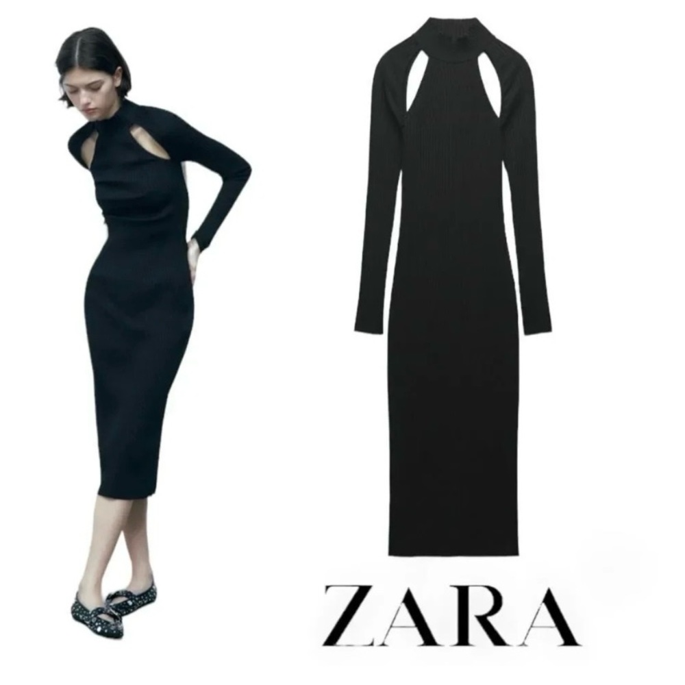 NWT ZARA Charcoal Sleek Dress w/ Cut-outs